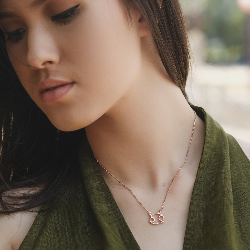 Sterling Silver 925 Zodiac Necklace dengan 18k Rose Gold