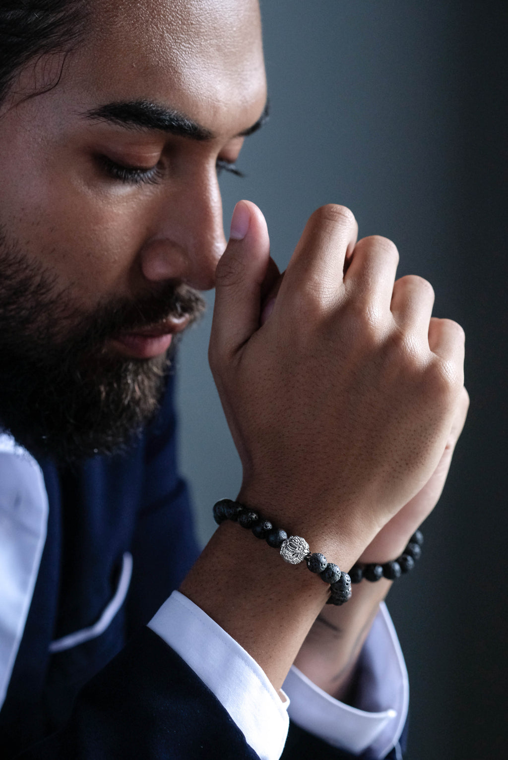 925 Sterling Silver Barong Lava Bead Oxidized Bracelet