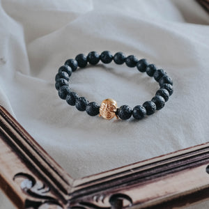 Gelang Perak 925 Koleksi Lava Bead Buddha Gold Plated