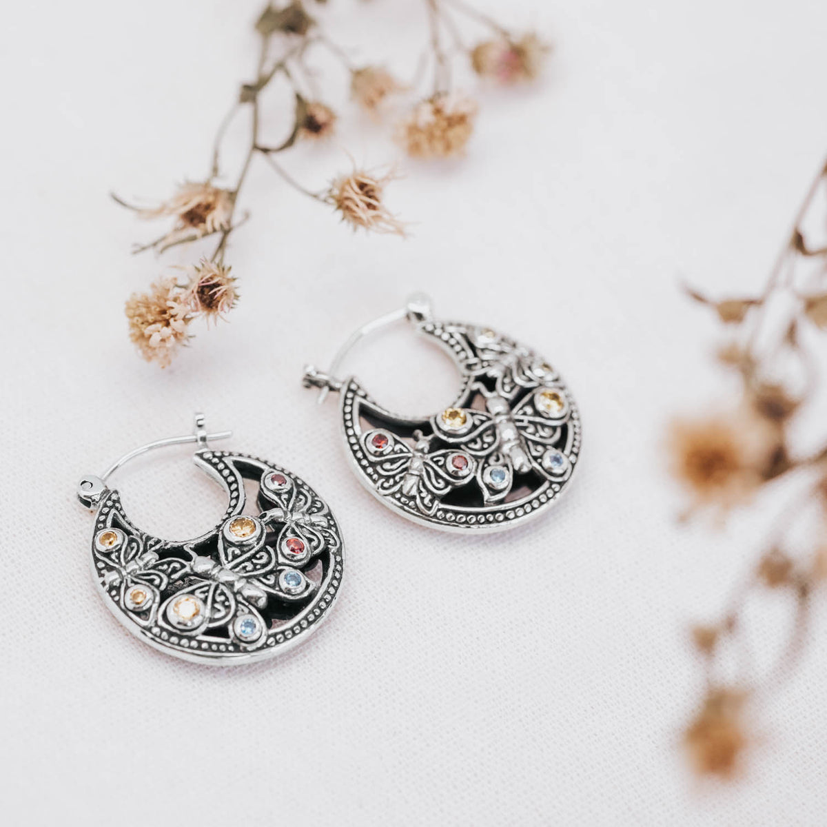 Anting Hoop Besar Perak Koleksi Kupu-kupu Sterling Silver 925