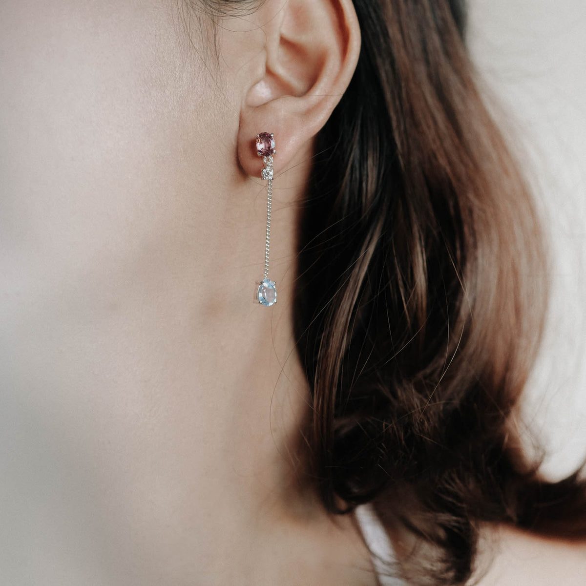 Anting Perak Stud dengan Rantai Koleksi Confetti Sterling Silver 925