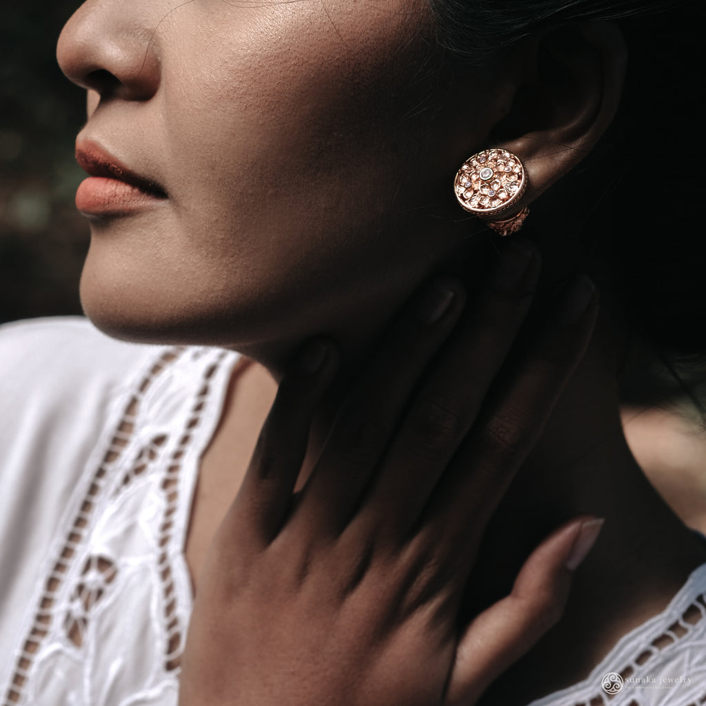 Anting Perak 925 Koleksi Flamboyan Subeng Stud Earrings Rose Gold Plated