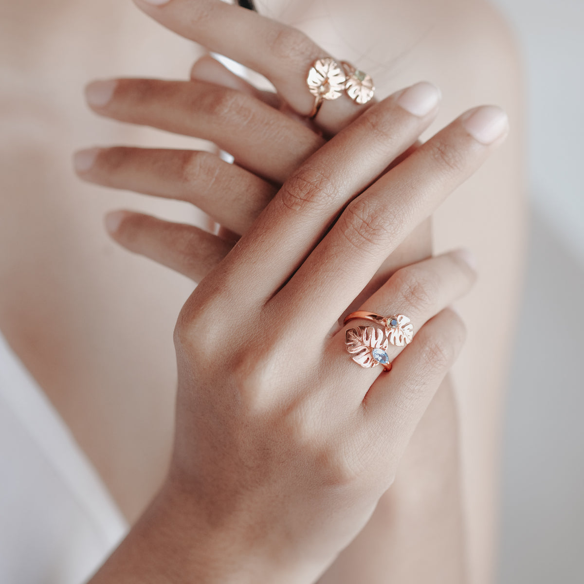 Adjustable 925 Silver Monstera Rose Gold Plated Ring