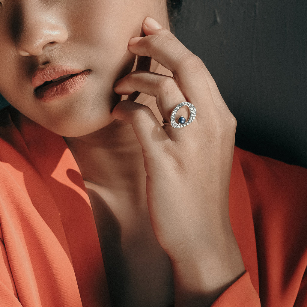 925 Silver Black Pearl Dulcet Collection Ring