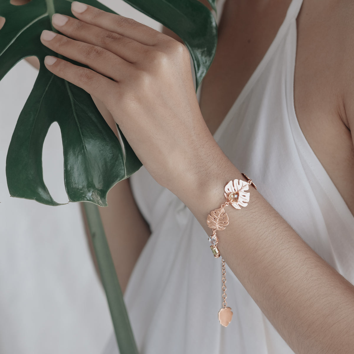 925 Silver Monstera Collection Rose Gold Plated Bracelet
