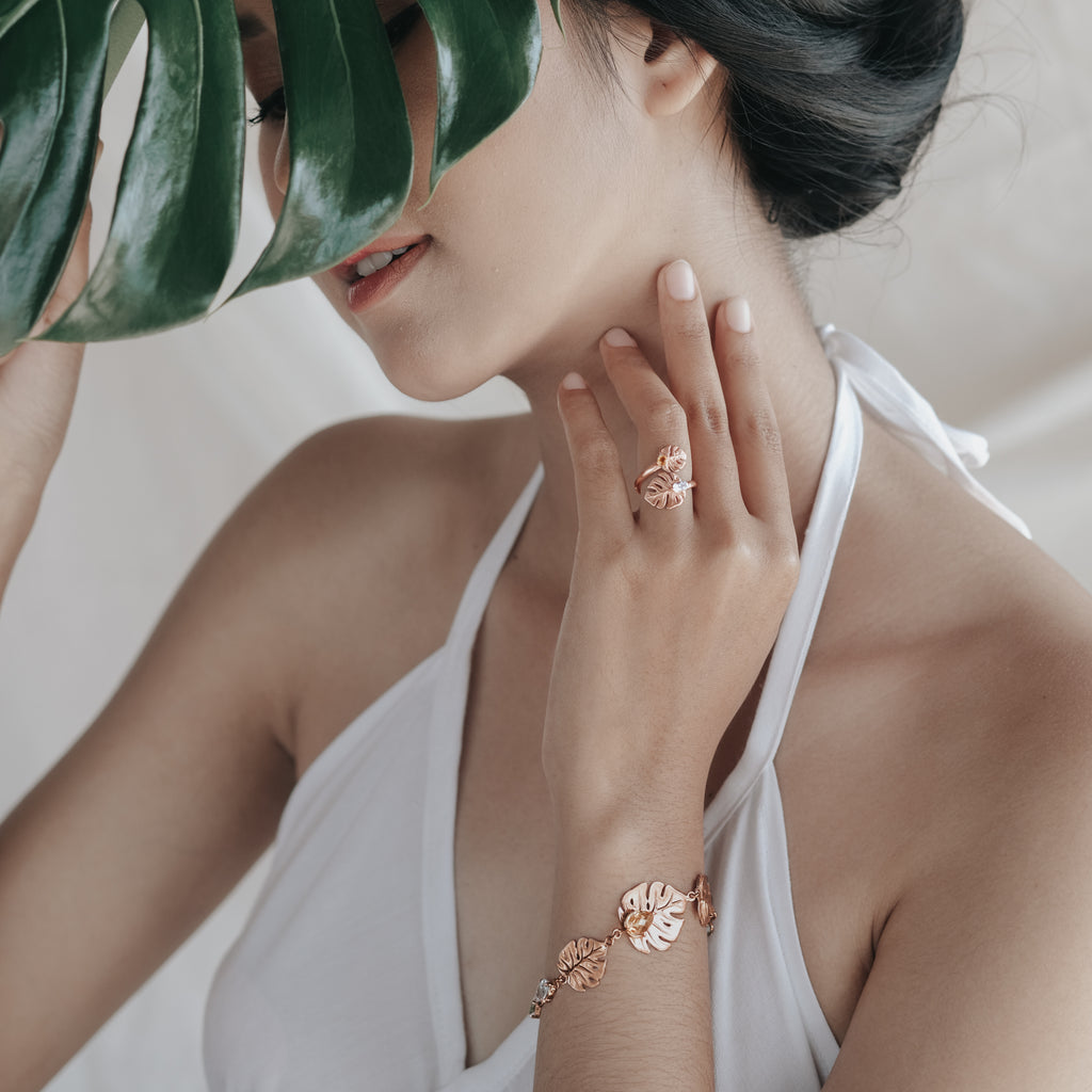 925 Silver Monstera Collection Rose Gold Plated Bracelet