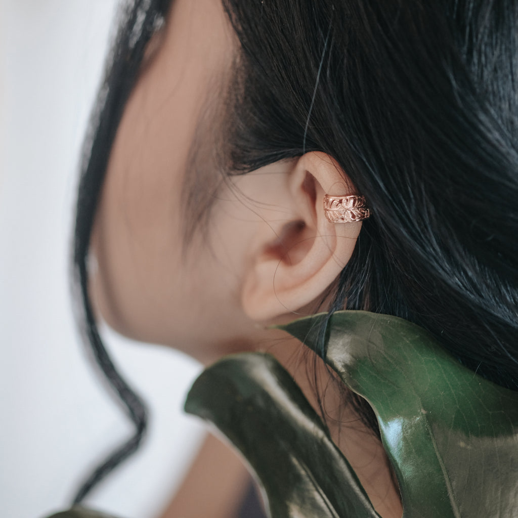 925 Silver Monstera Rose Gold Plated Cuff Earring