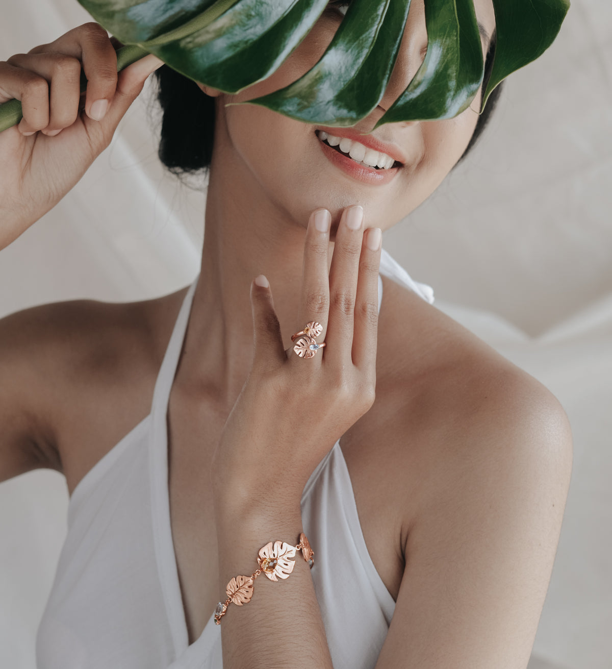 925 Silver Monstera Collection Rose Gold Plated Bracelet