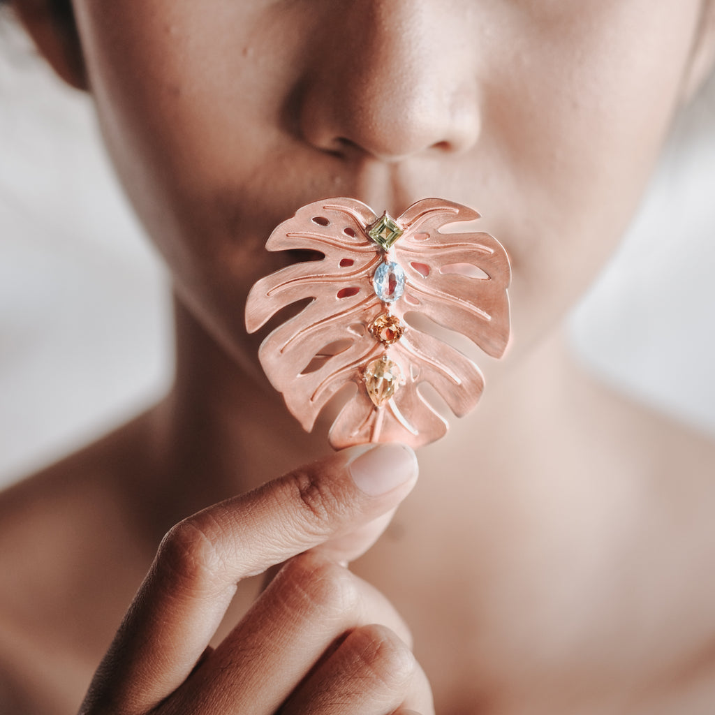 Bross Perak 925 Koleksi Monstera Rose Gold Plated