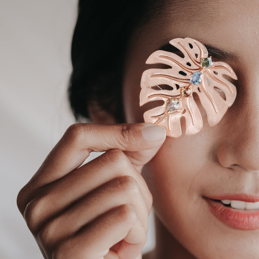 Bross Perak 925 Koleksi Monstera Rose Gold Plated