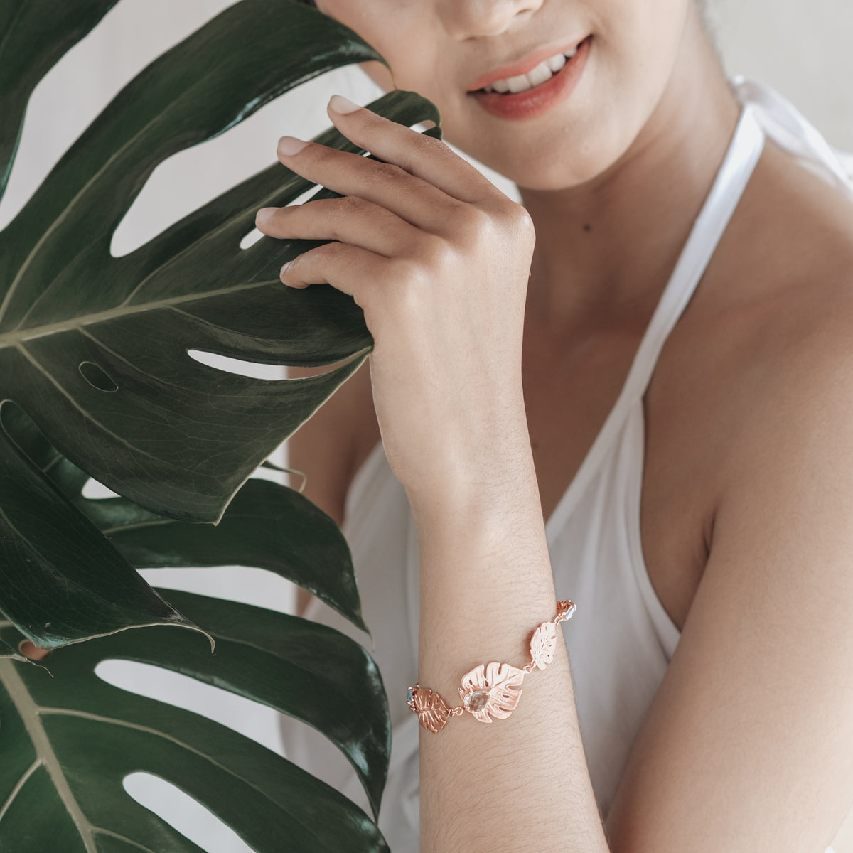 925 Silver Monstera Collection Rose Gold Plated Bracelet