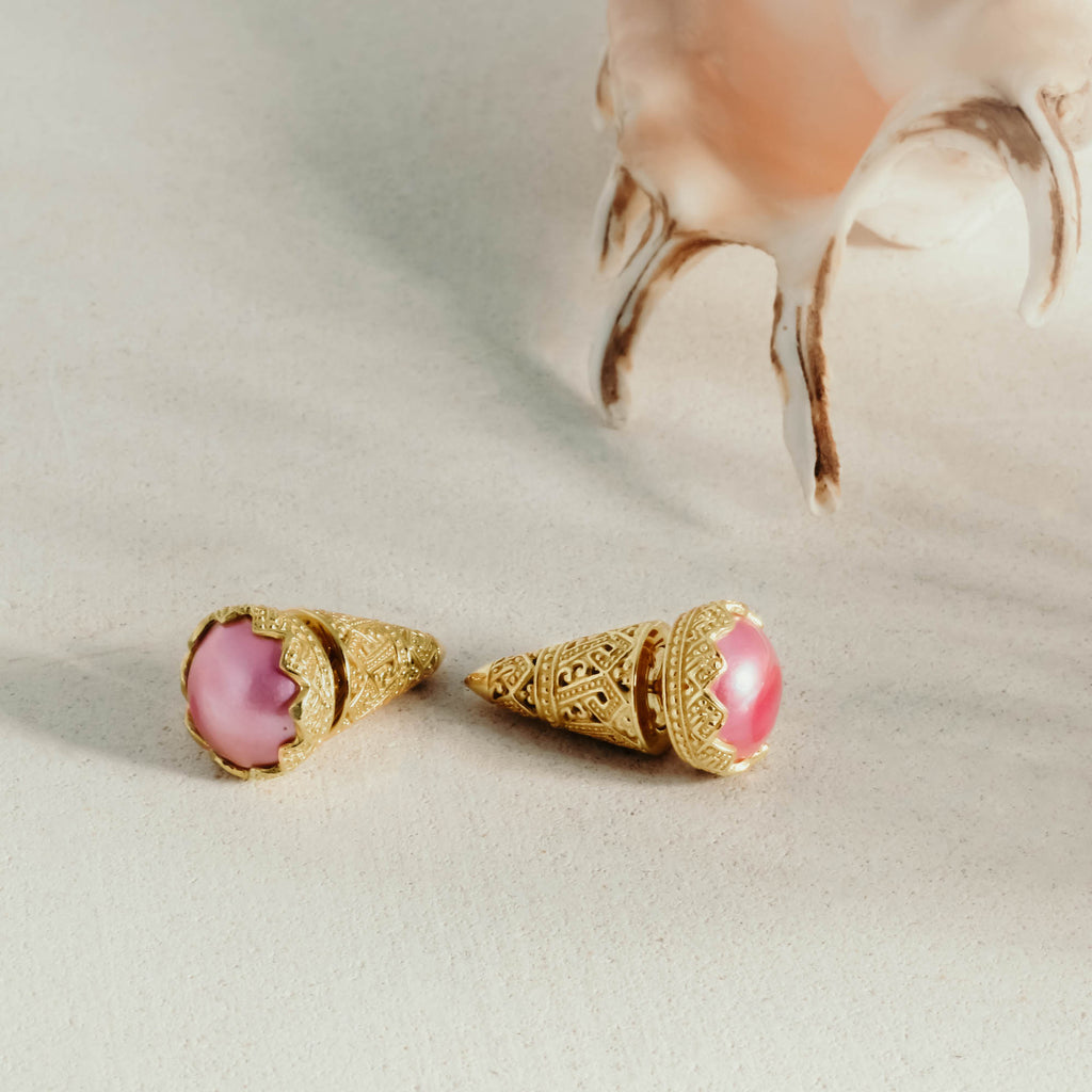 Mandalika Pearl Collection Small Stud Earrings Sterling Silver 925 Gold Plated