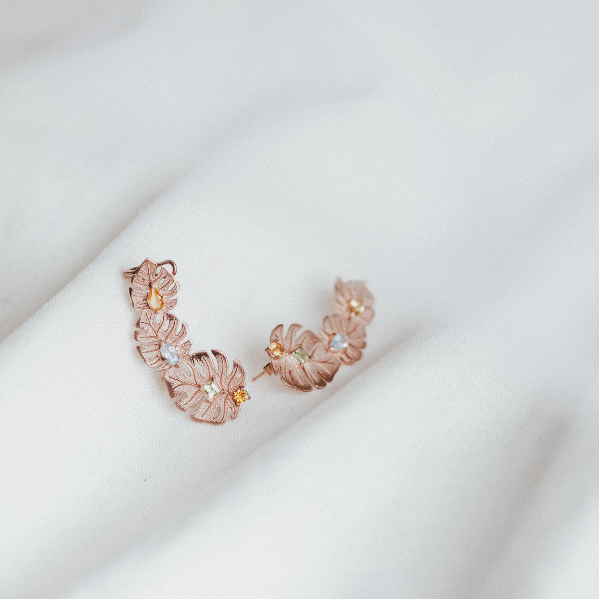 Anting Climber Perak 925 Koleksi Monstera Rose Gold Plated