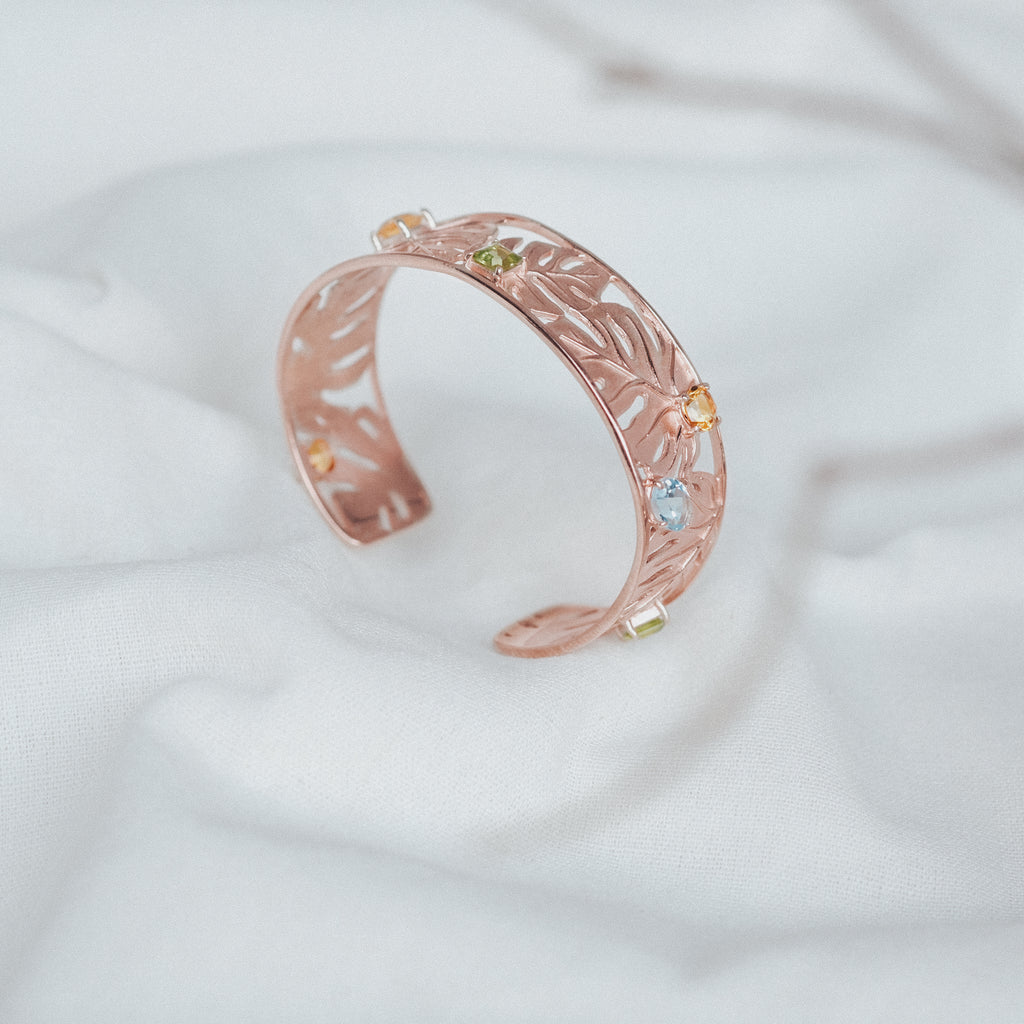 925 Silver Bangle Bracelet Monstera Collection Rose Gold Plated