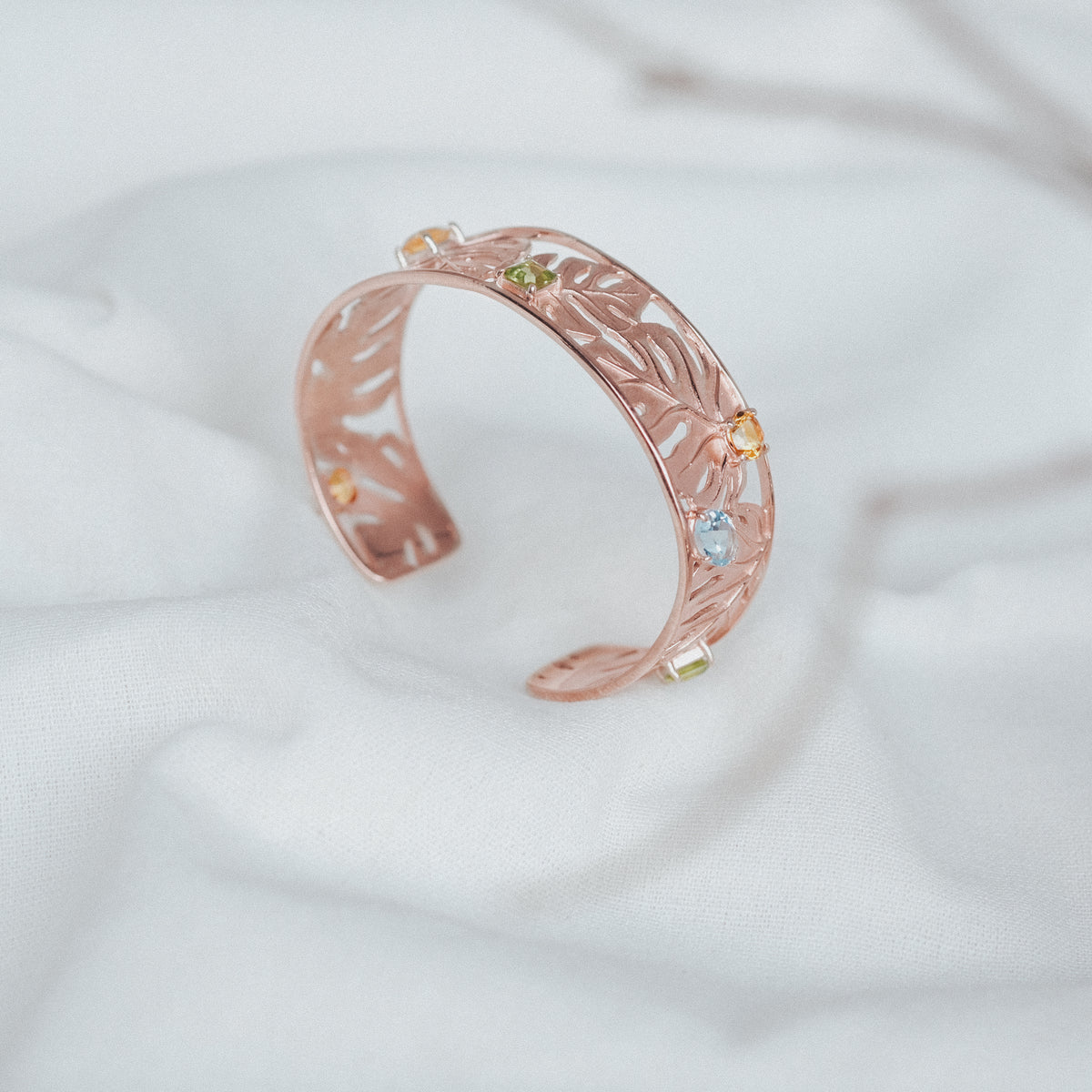 925 Silver Bangle Bracelet Monstera Collection Rose Gold Plated