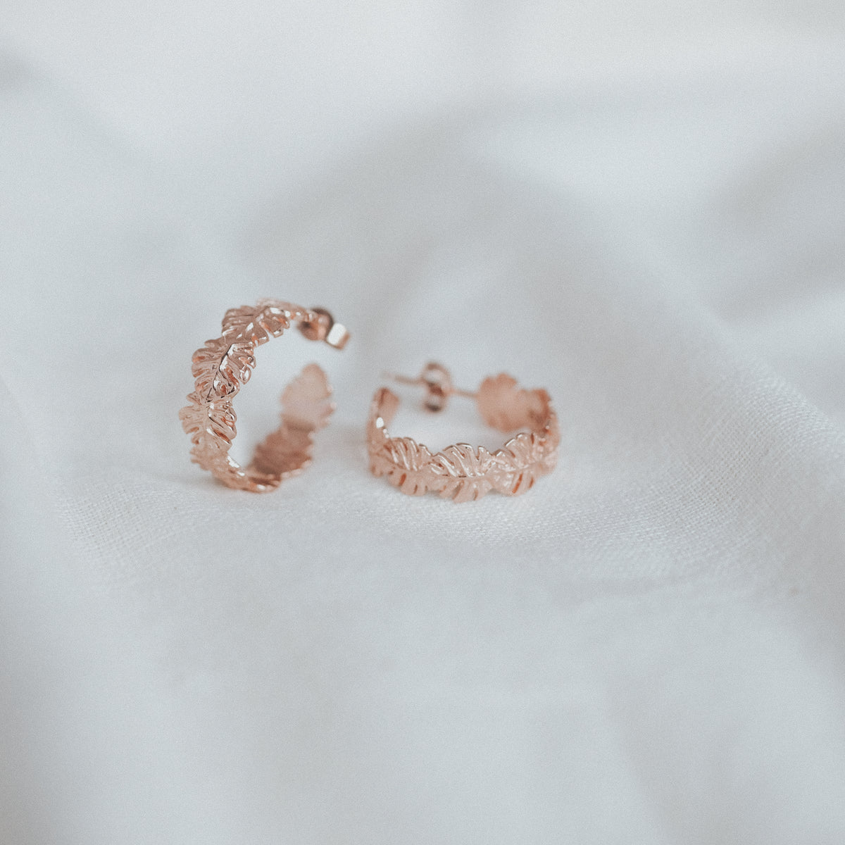 925 Silver Mini Monstera Hoop Earrings Rose Gold Plated