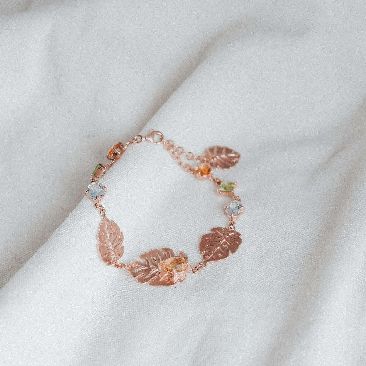 Gelang Perak 925 Koleksi Monstera Rose gold Plated