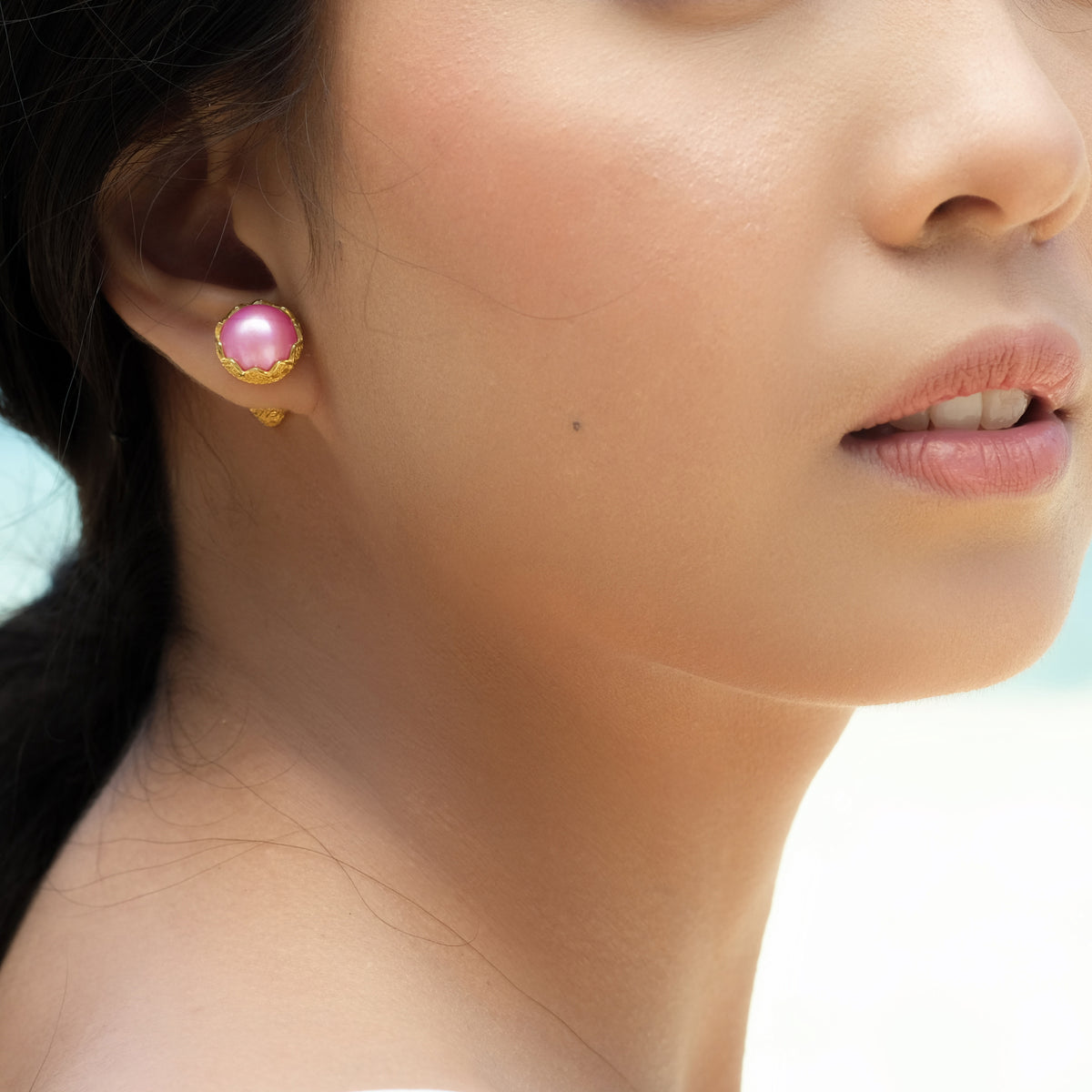 Mandalika Pearl Collection Small Stud Earrings Sterling Silver 925 Gold Plated