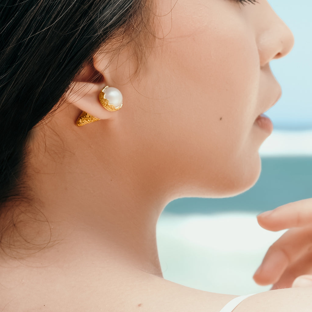 Mandalika Pearl Collection Small Stud Earrings Sterling Silver 925 Gold Plated