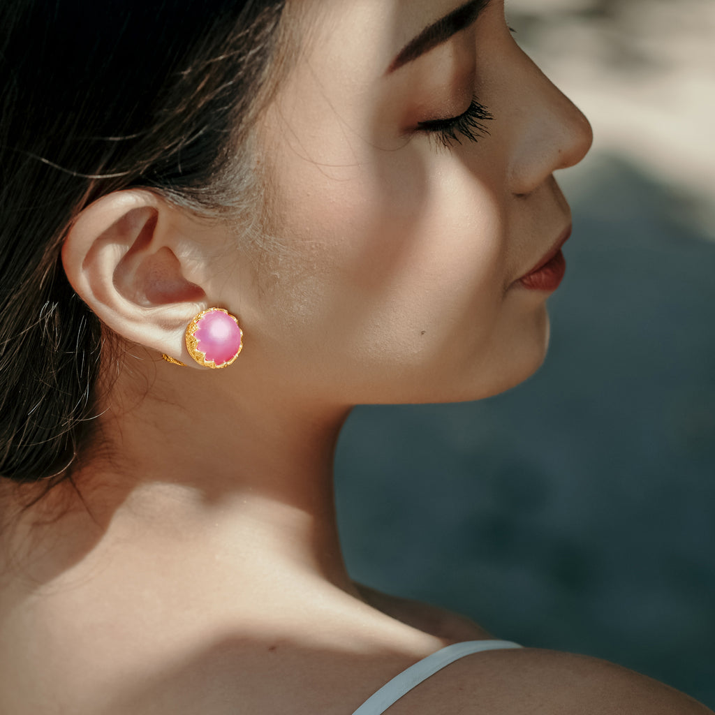 Large Subeng Silver Stud Earrings Mandalika Pearl Collection Sterling Silver 925 Gold Plated