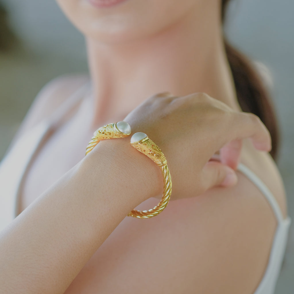 Large Silver Cuff Bracelet Mandalika Pearl Collection Sterling Silver 925 Gold Plated