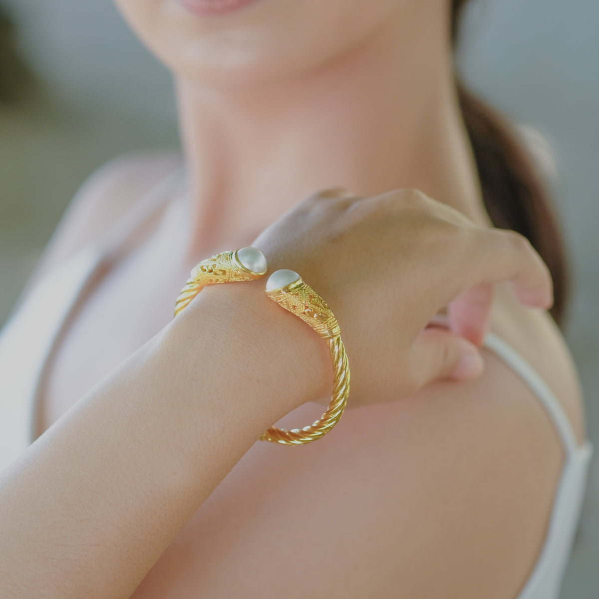 Large Silver Cuff Bracelet Mandalika Pearl Collection Sterling Silver 925 Gold Plated