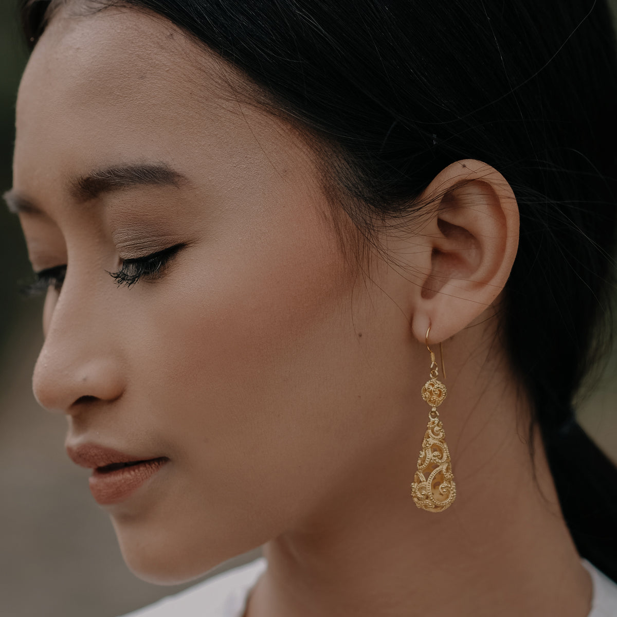 Anting Drop Oval Perak 925 Koleksi Ombak Segara Sterling Silver