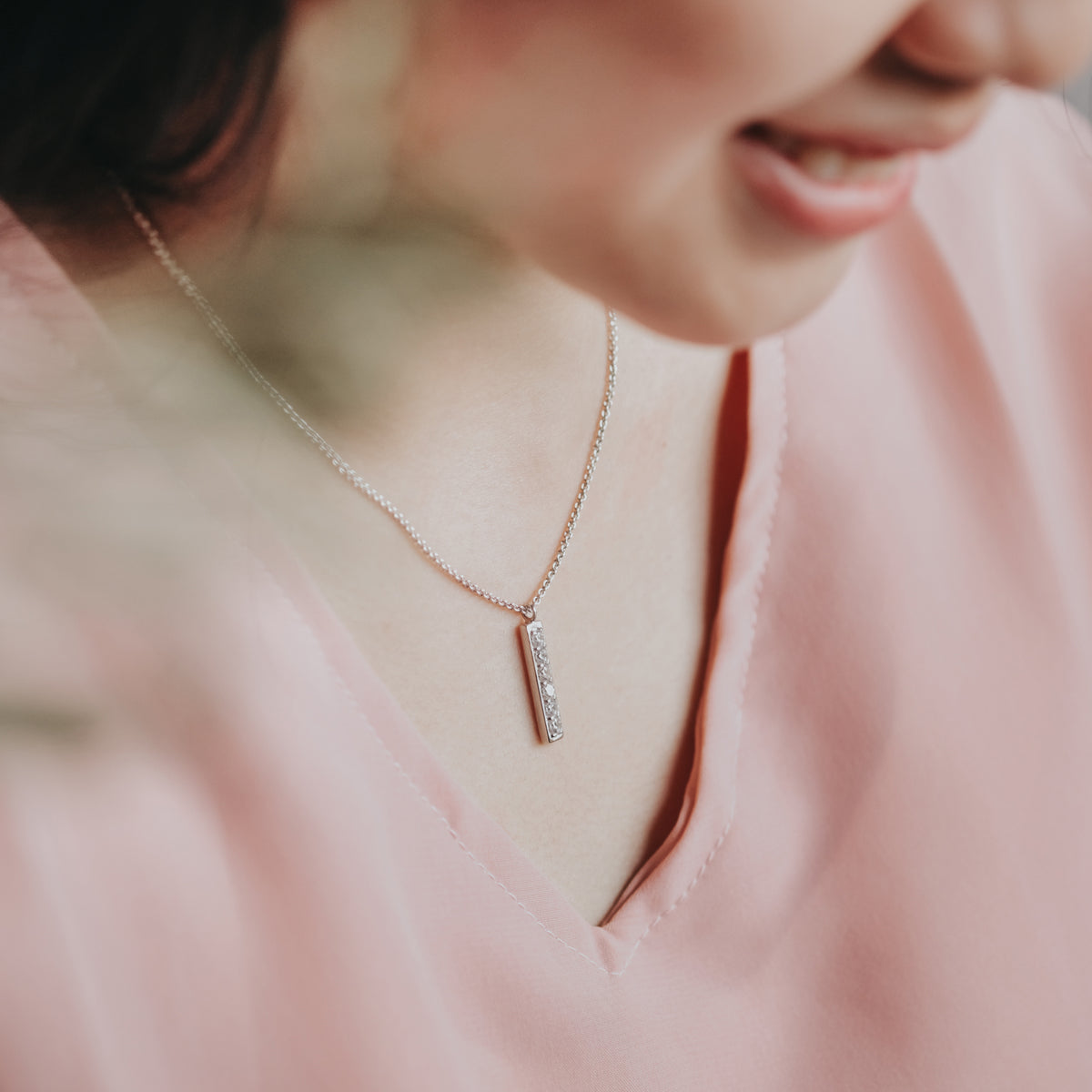 925 Sterling Silver Eternity Gemstone Bar Necklace