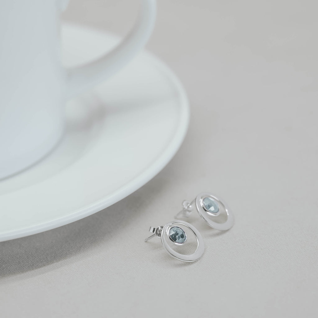925 Silver Stud Earrings Birthstone Collection Round Bar Custom Engraving