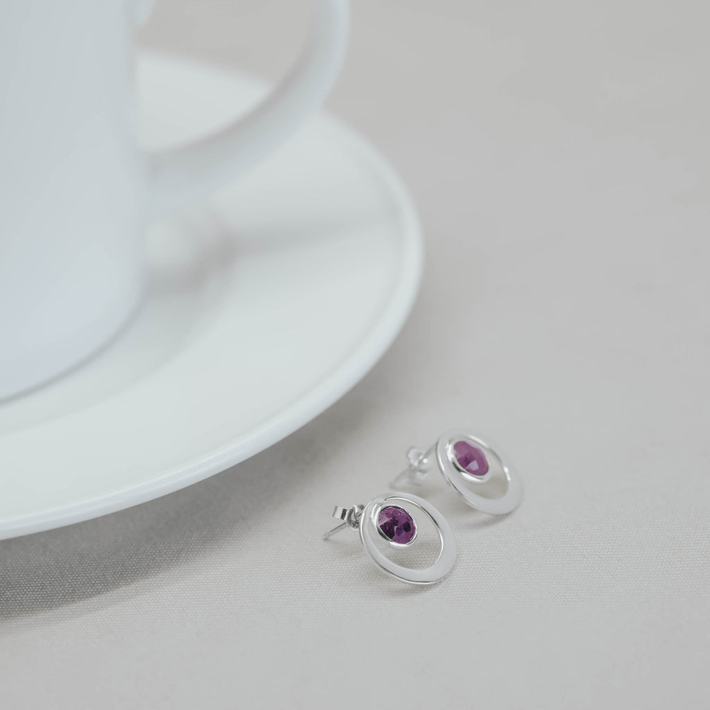 925 Silver Stud Earrings Birthstone Collection Round Bar Custom Engraving