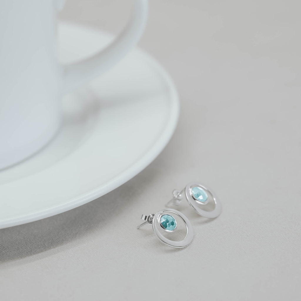 925 Silver Stud Earrings Birthstone Collection Round Bar Custom Engraving