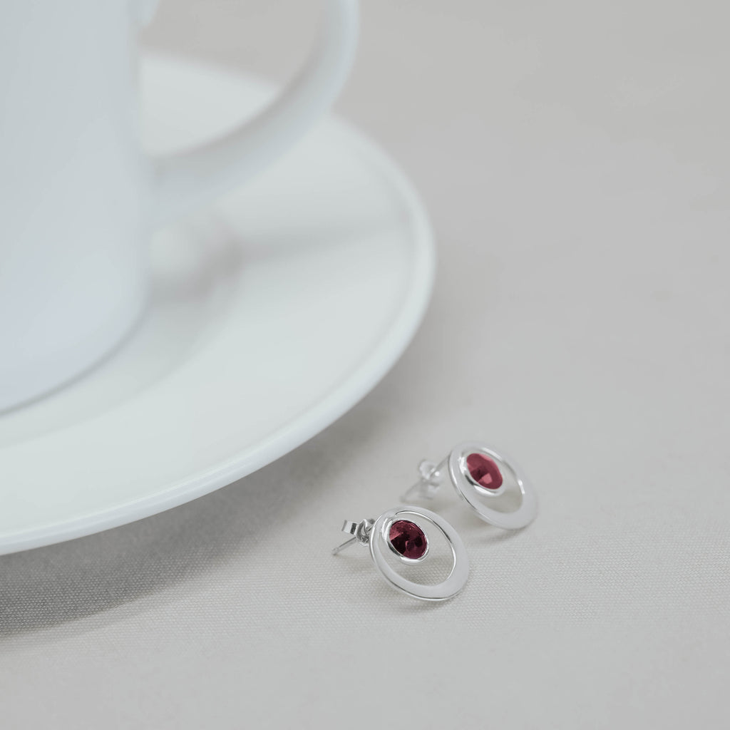 925 Silver Stud Earrings Birthstone Collection Round Bar Custom Engraving