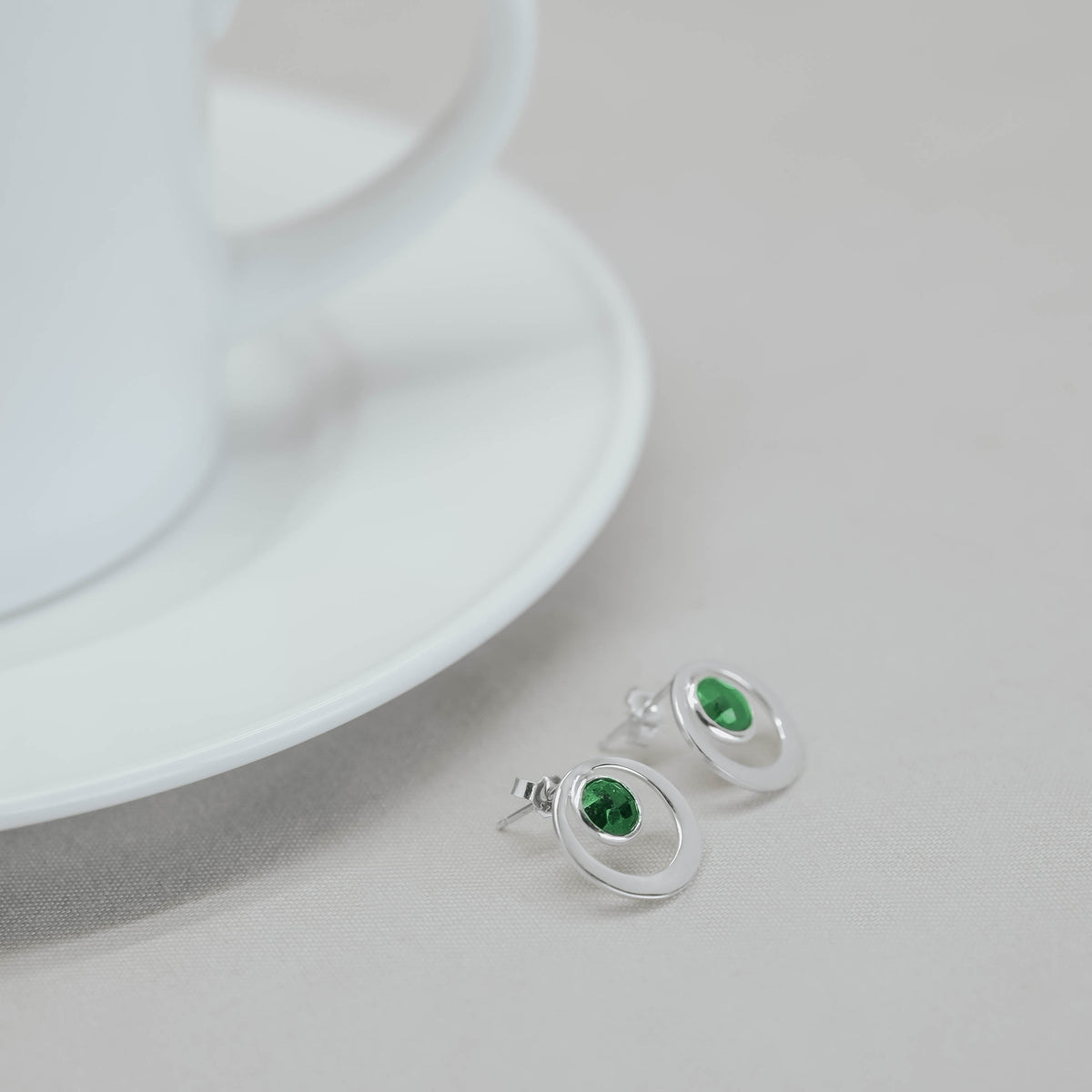 Anting Stud Perak 925 Koleksi Birthstone Round Bar Custom Grafir