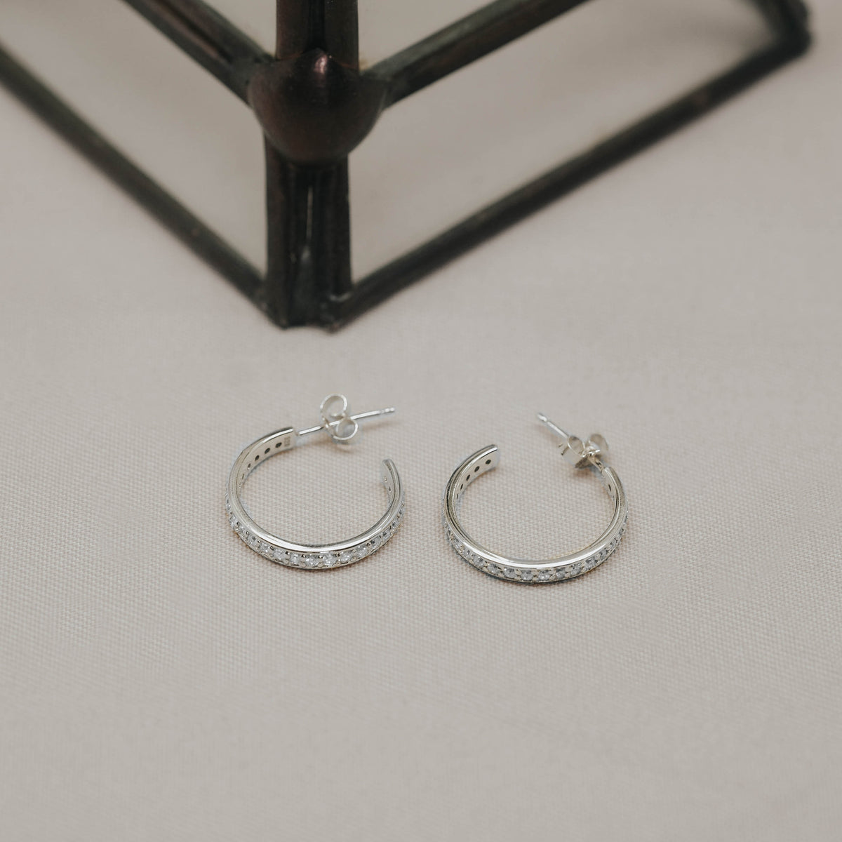 925 Sterling Silver Hoop Eternity Gemstone Bar Earrings