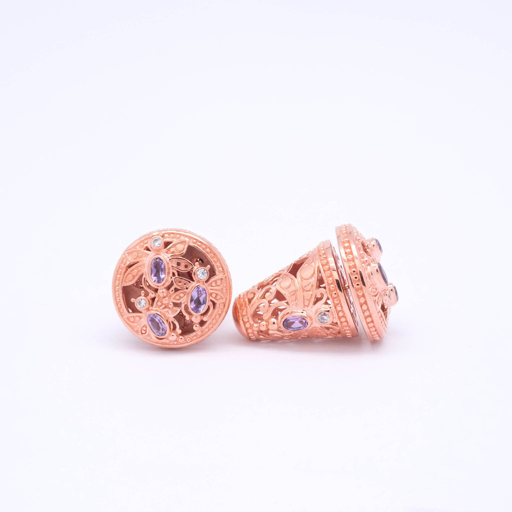Mini Exotic Subeng Traditional Balinese Dragonfly Amethyst Rosegold Sterling Silver 925 Earrings
