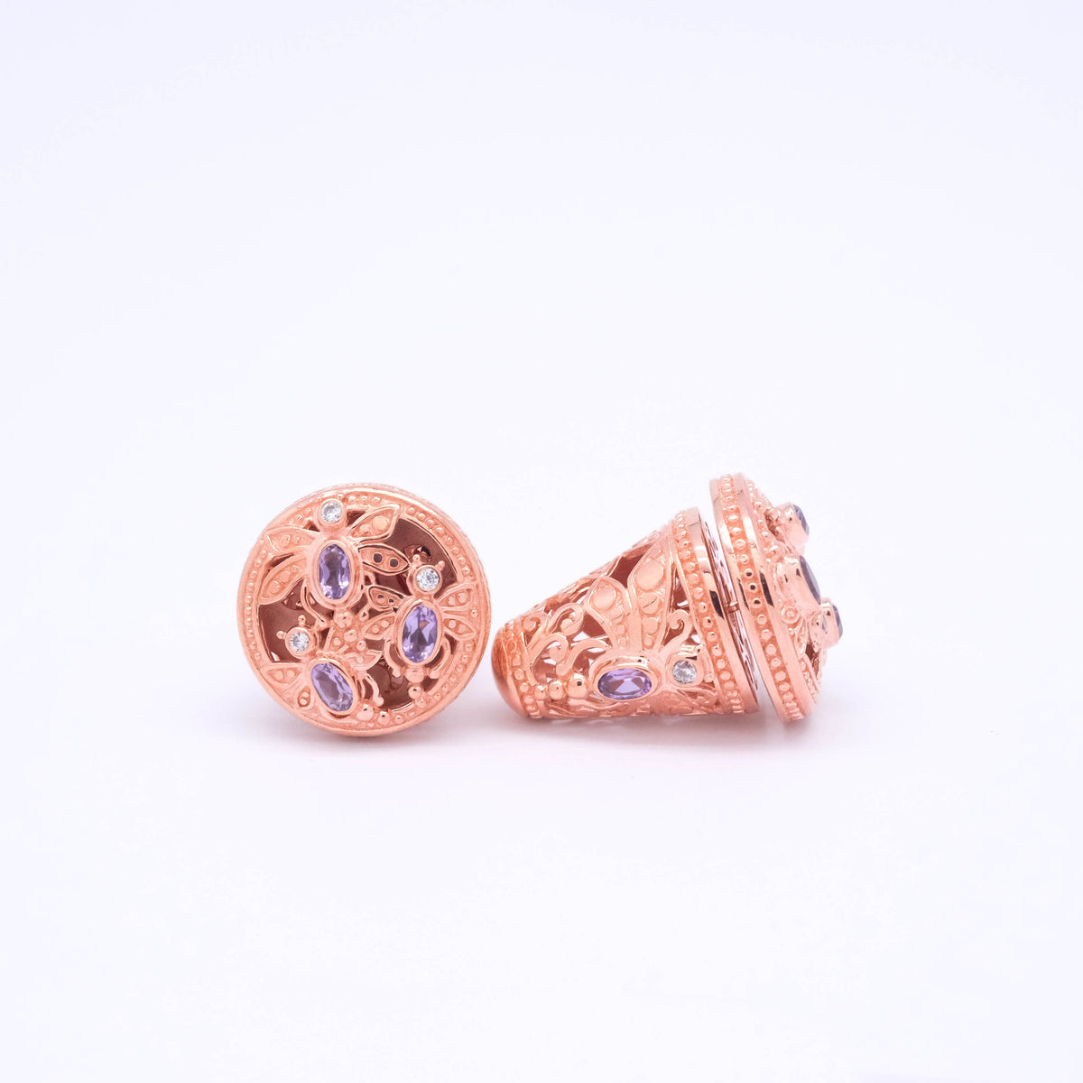 Subeng Mini Exotic Anting Tradisional Bali Koleksi Capung Amethyst Rosegold Sterling Silver 925