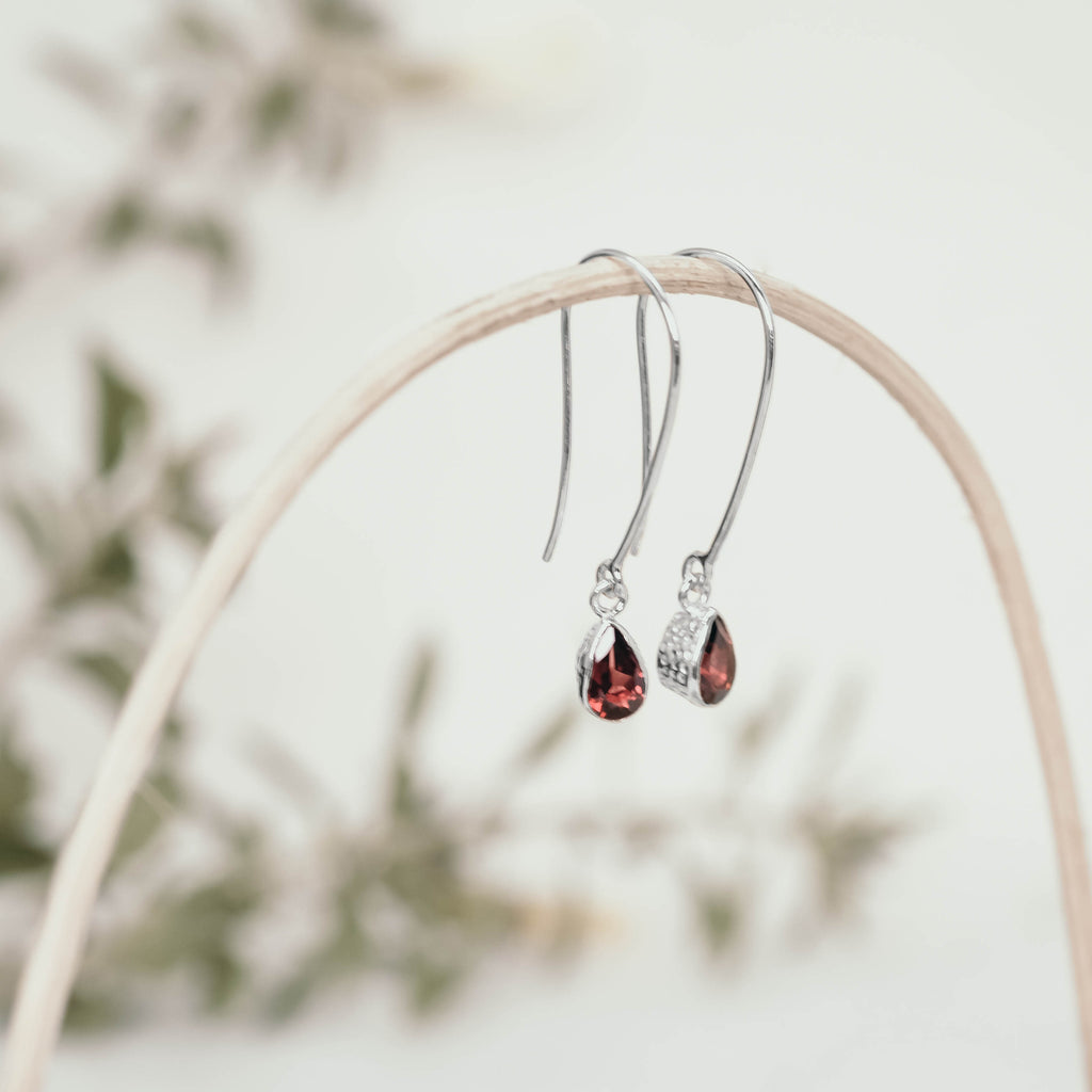 925 Silver Hammered Gemstone Dangle Earrings