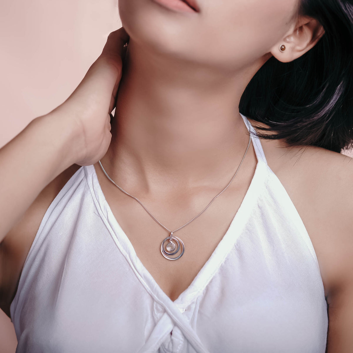 Pendant Perak 925 Koleksi Birthstone Round Bar Custom Grafir ( Tanpa Rantai)