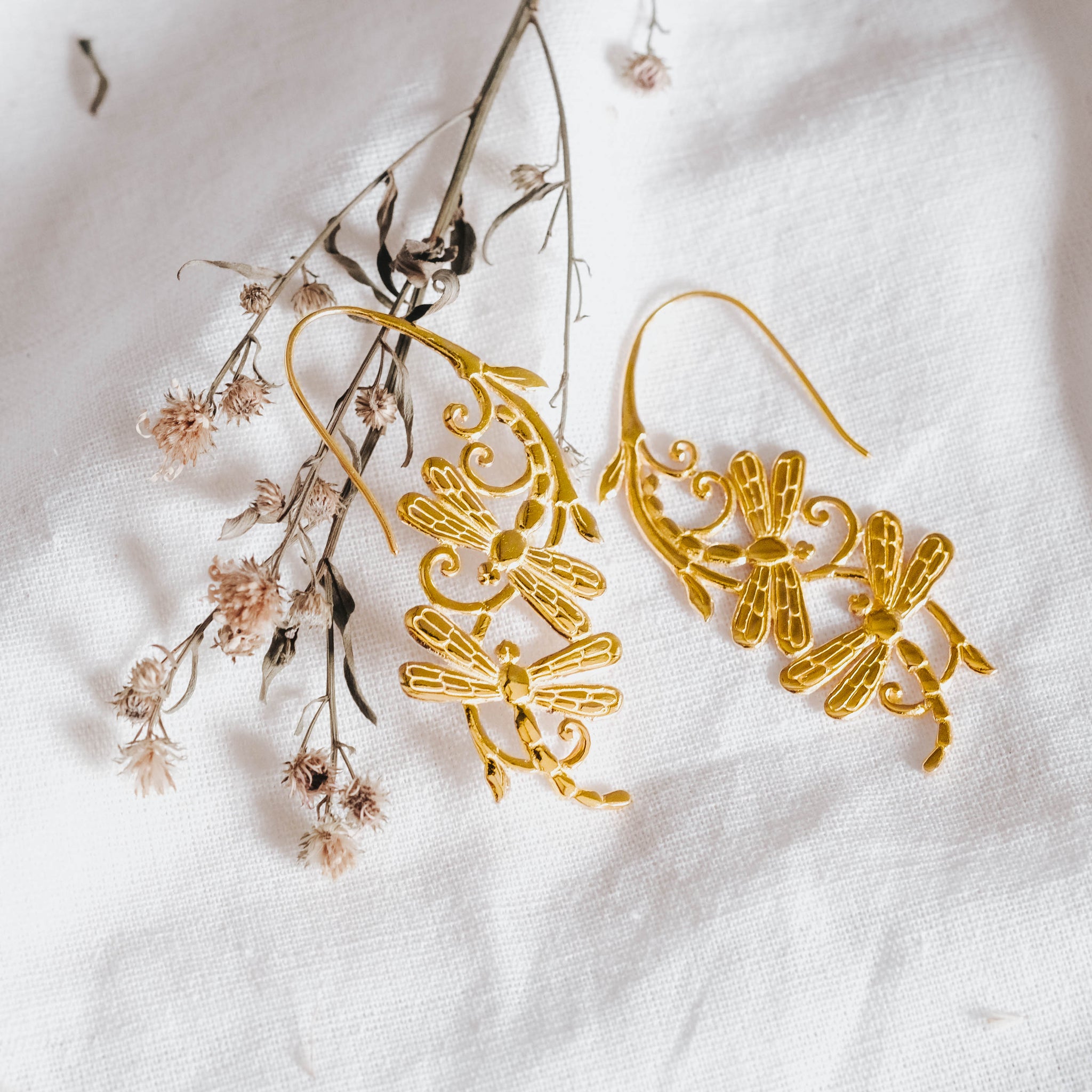 Capung Dangle Earrings Gold Plated