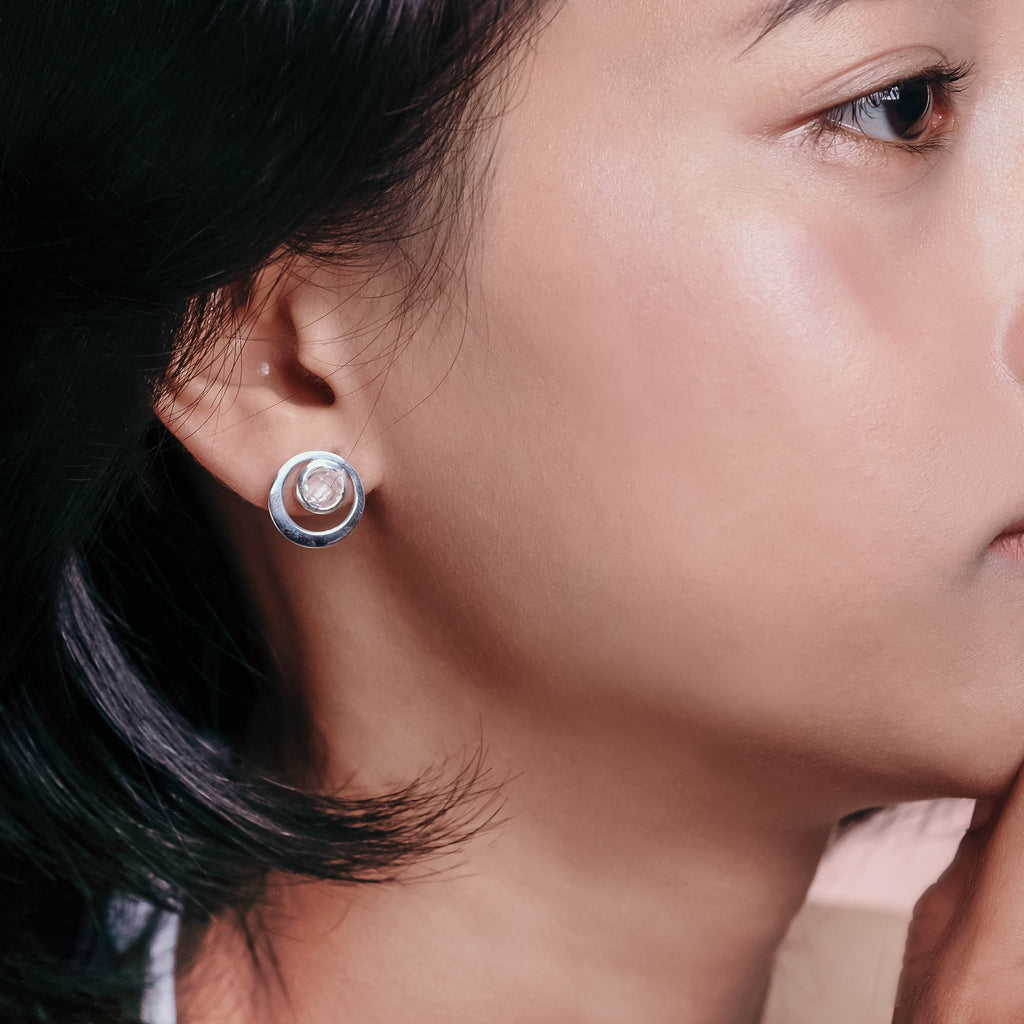 925 Silver Stud Earrings Birthstone Collection Round Bar Custom Engraving