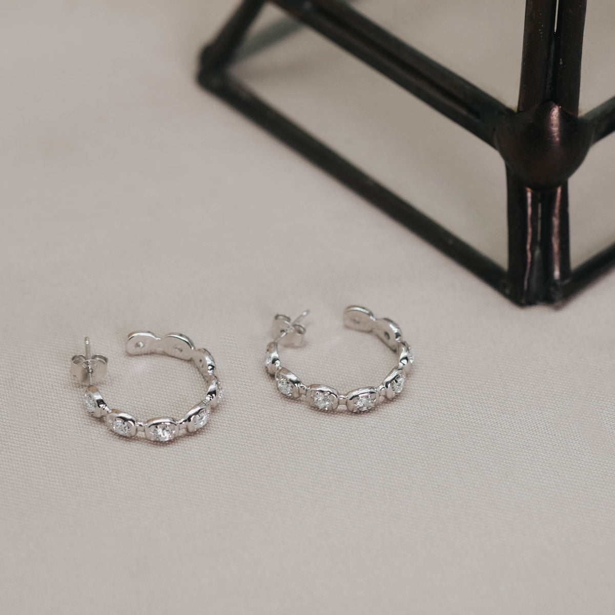 Bold Squares Gemstone Bar Hoop Earrings 925 Sterling Silver