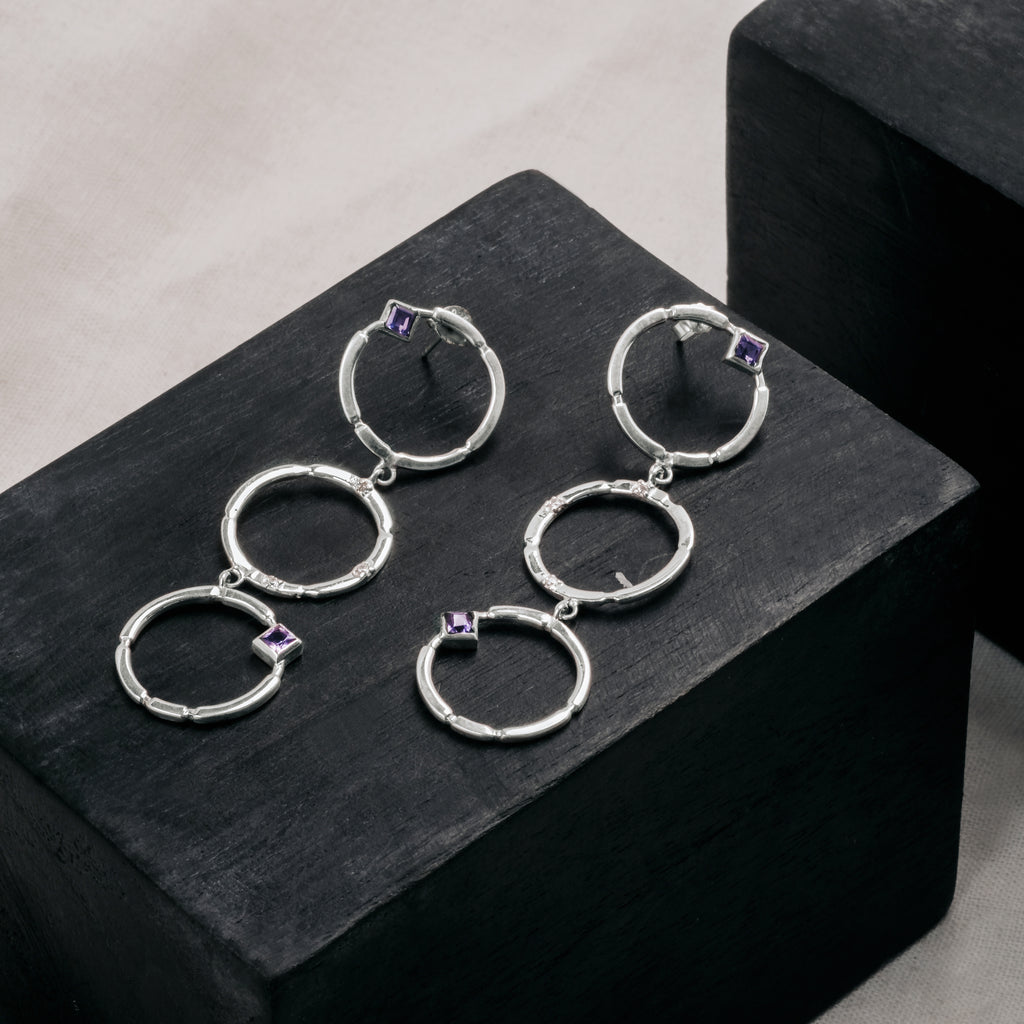 925 Silver Long Drop Iolite Gemstone Aeon Collection Earrings