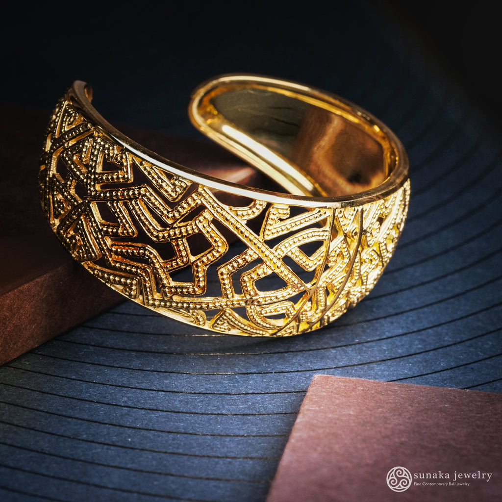 Gelang Cuff Bangle Rantai Perak 925 Koleksi Songket Bali