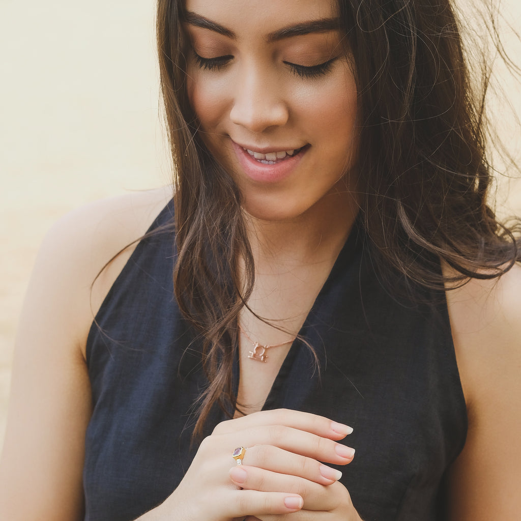 Sterling Silver 925 Zodiac Necklace dengan 18k Rose Gold