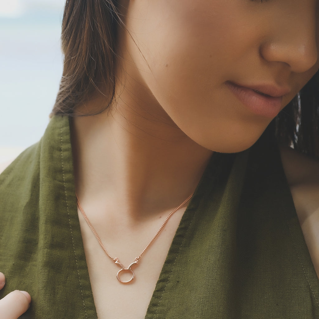 Sterling Silver 925 Zodiac Necklace dengan 18k Rose Gold
